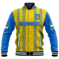 Unisex baseball jacket in yellow and blue with ribbed striped collar, snap front