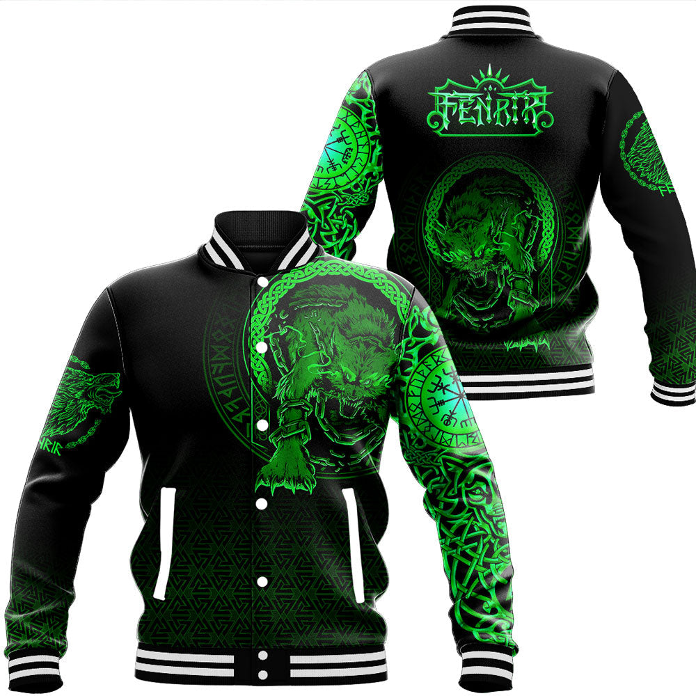 Viking Clothing Viking Fenrir Norse 3D Green Baseball Jacket RLT12 - Wonder Print Shop