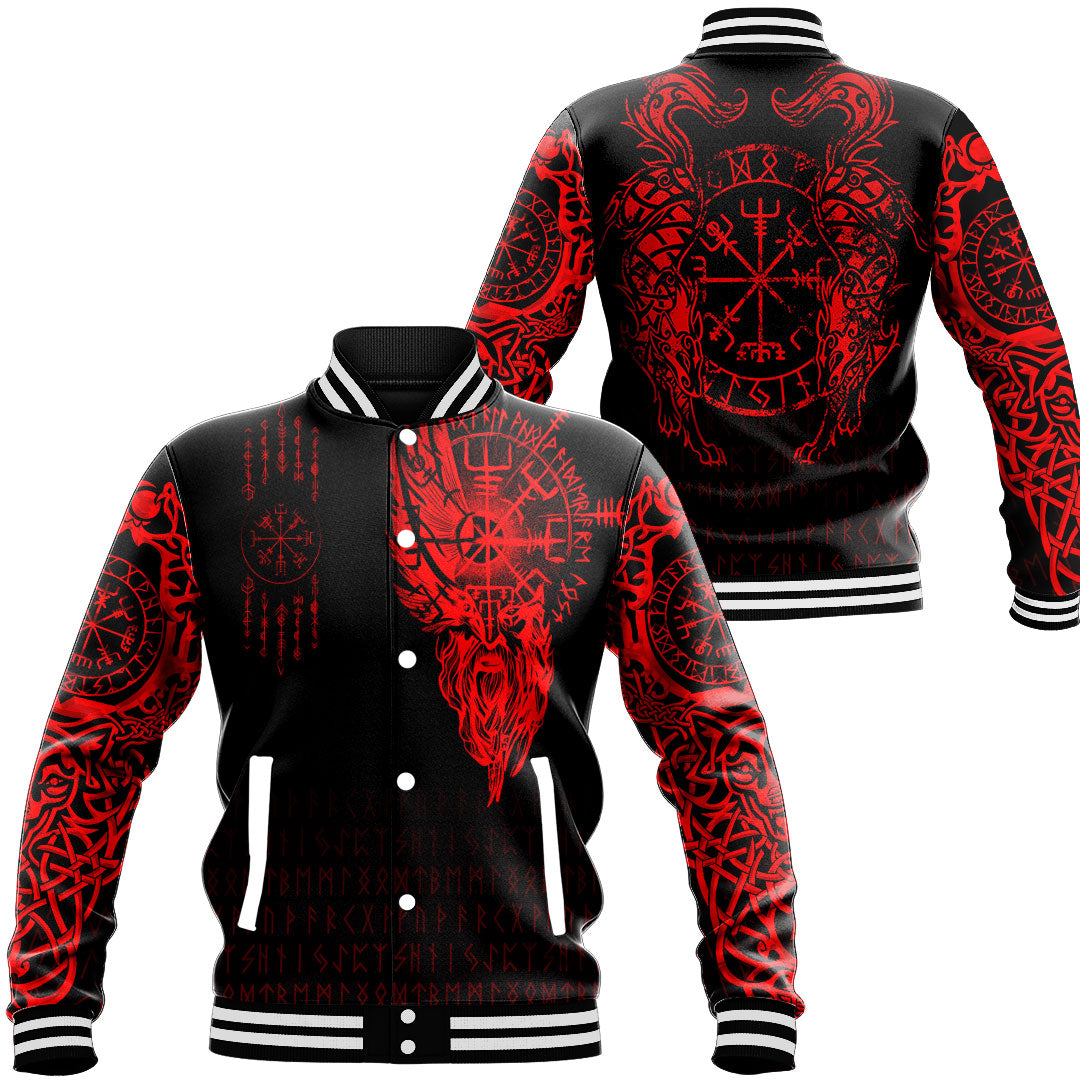 Viking Clothing Viking Compass Vegvisir Tattoo Red Version Baseball Jackets RLT12 - Wonder Print Shop