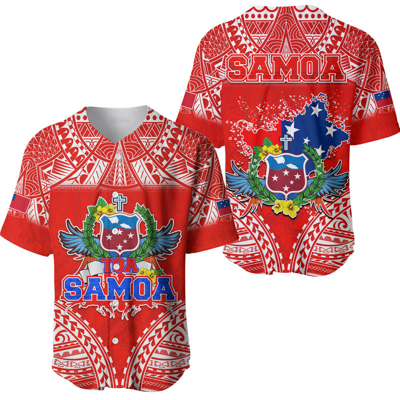 Toa Samoa Polynesian Rugby Baseball Jersey Samoan Flag Red Color LT9 - Wonder Print Shop