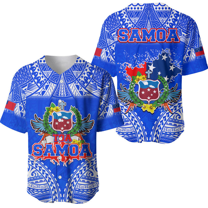 Toa Samoa Polynesian Rugby Baseball Jersey Samoan Flag Blue Color LT9 - Wonder Print Shop