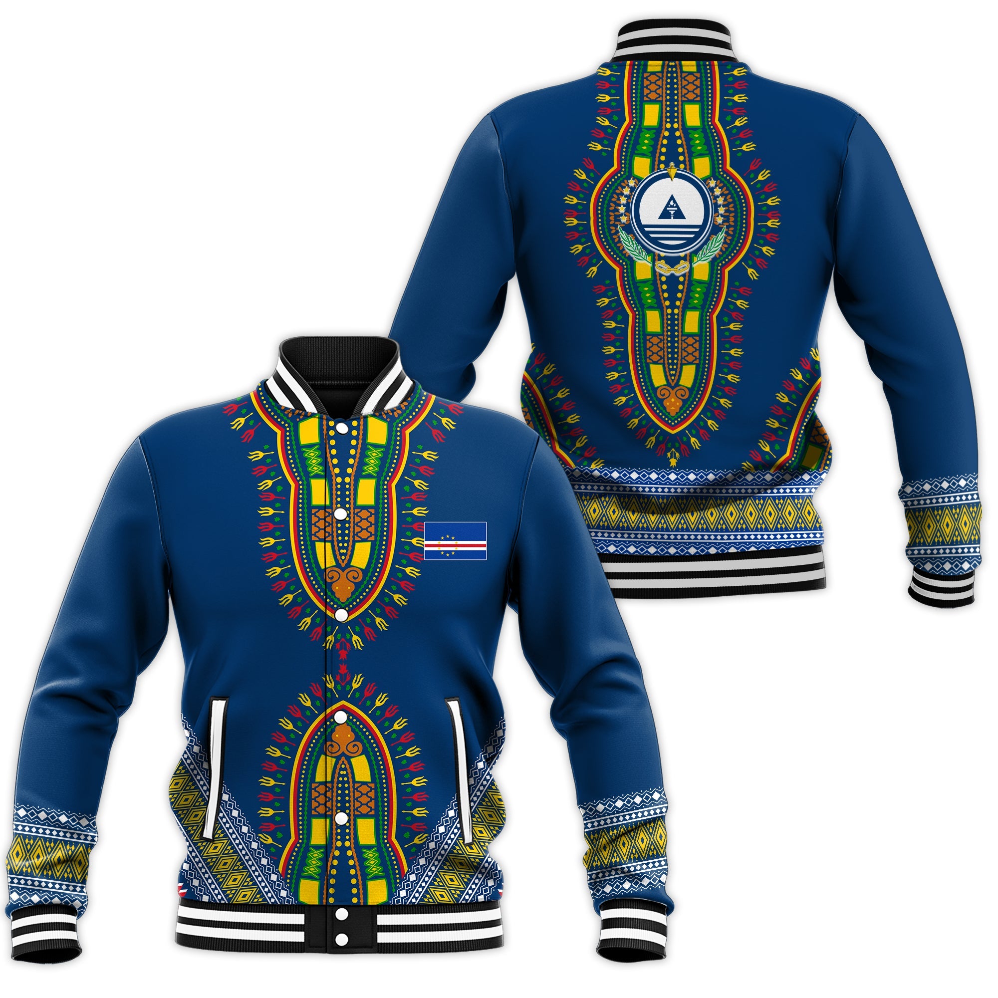 Kabu Verdi Dashiki Design Baseball Jacket - Proud Cape Verdean LT7 - Wonder Print Shop