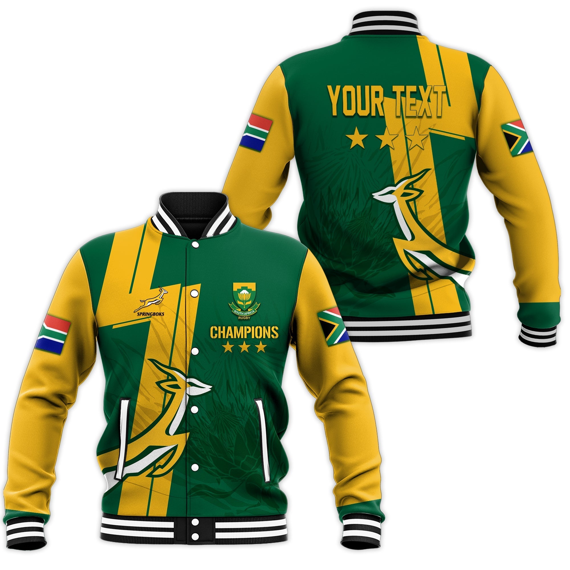 Personalised South Africa Baseball Jacket Rugby 7s 2022 Champion Springboks LT7 - Wonder Print Shop