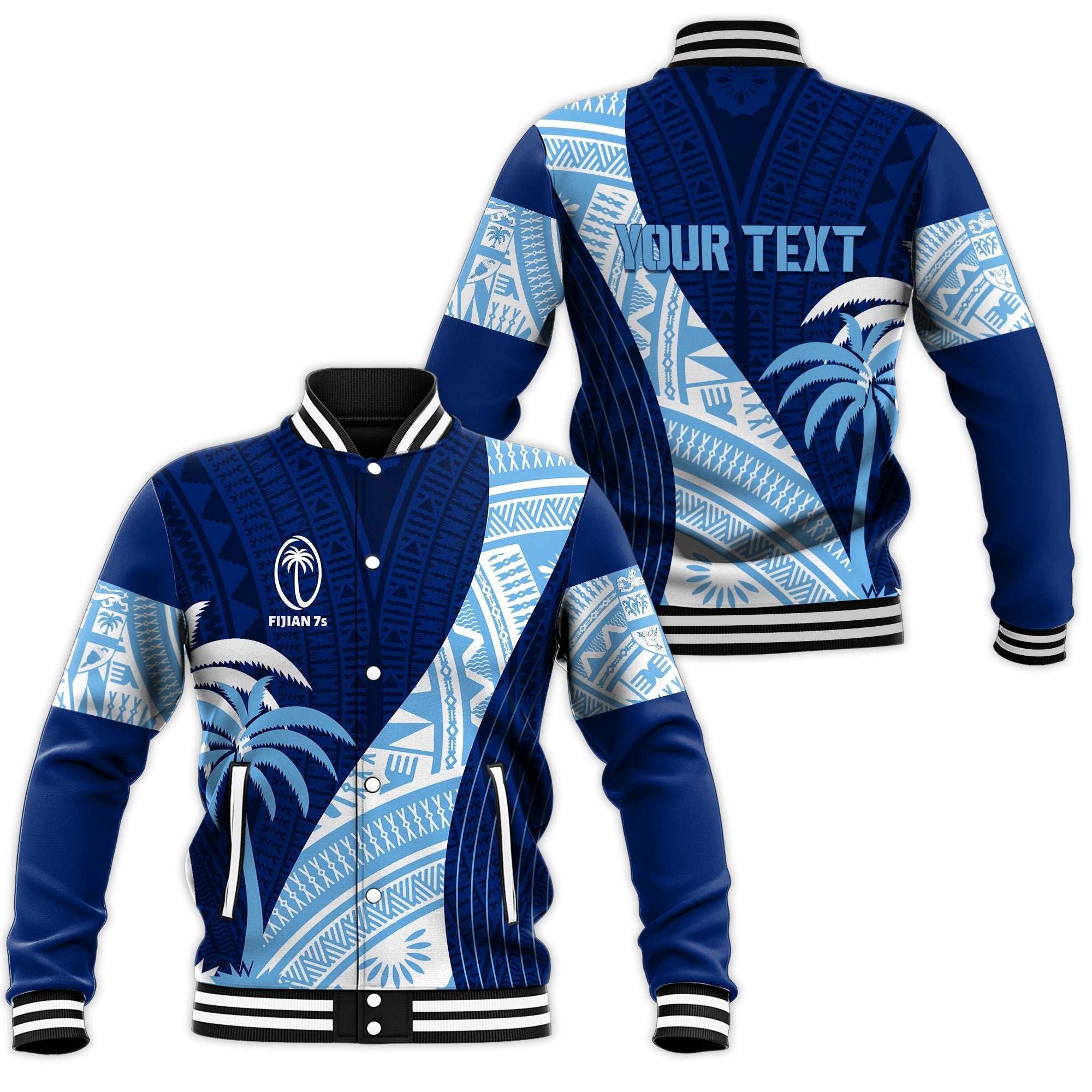 Personalised Fiji Rugby Sevens Baseball Jacket Kaiviti Kesakesa LT7 - Wonder Print Shop