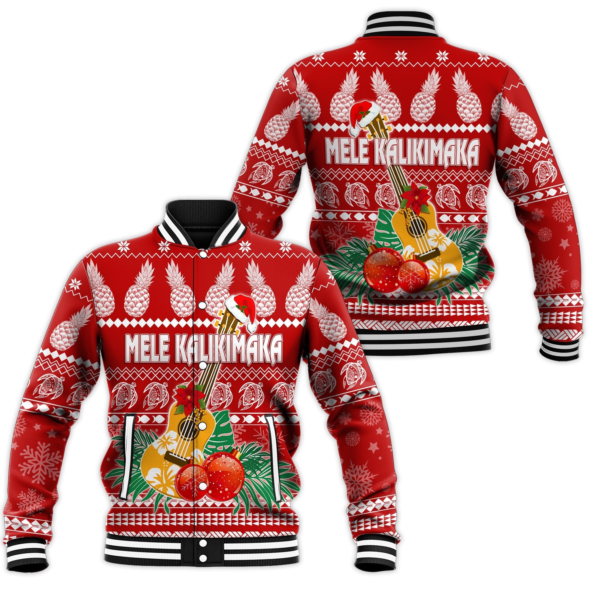 Hawaii Christmas Baseball Jacket Mele Kalikimaka - Ukulele LT7 - Wonder Print Shop