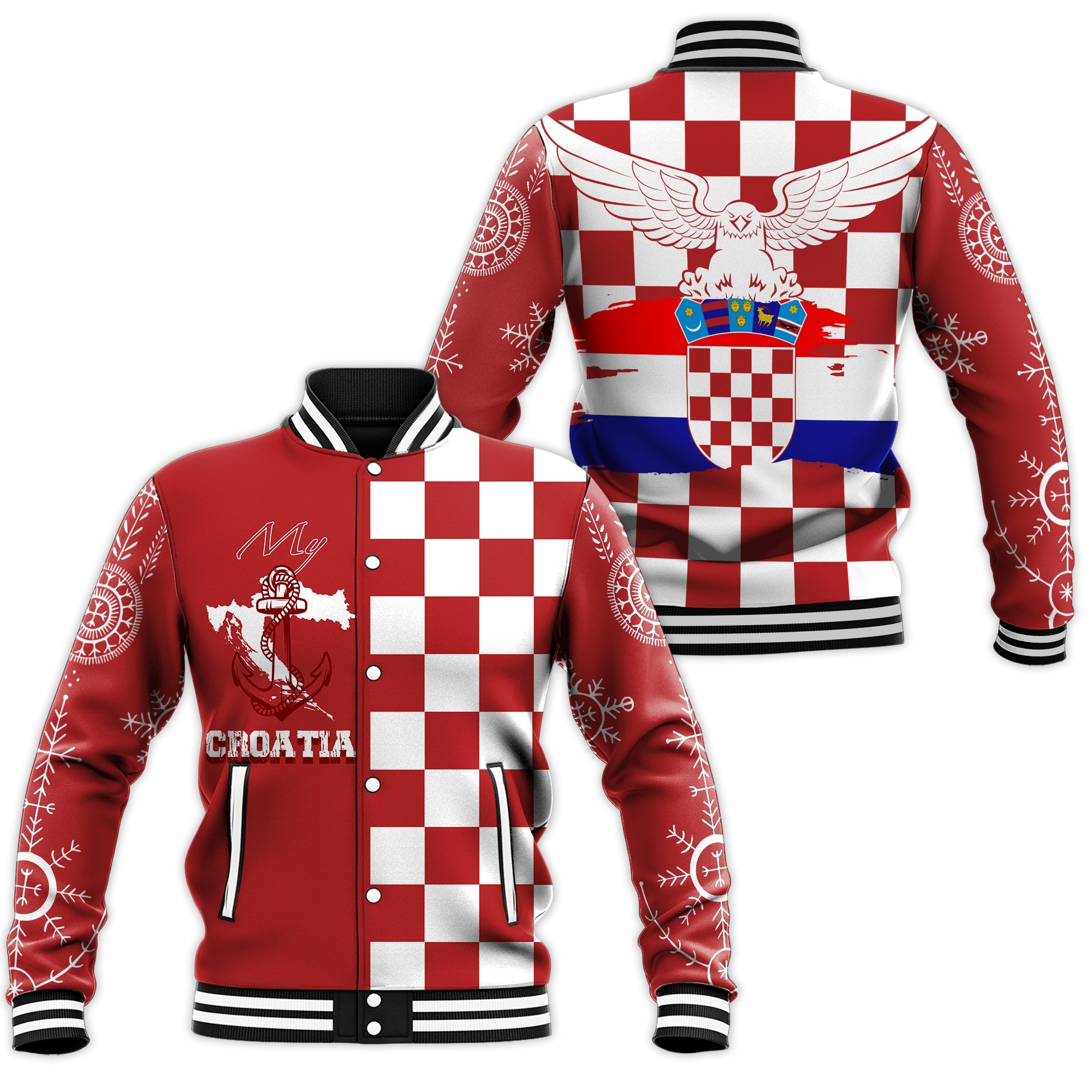 Croatia Checkerboard Baseball Jacket Croatia Flag with Eagle LT7 - Wonder Print Shop