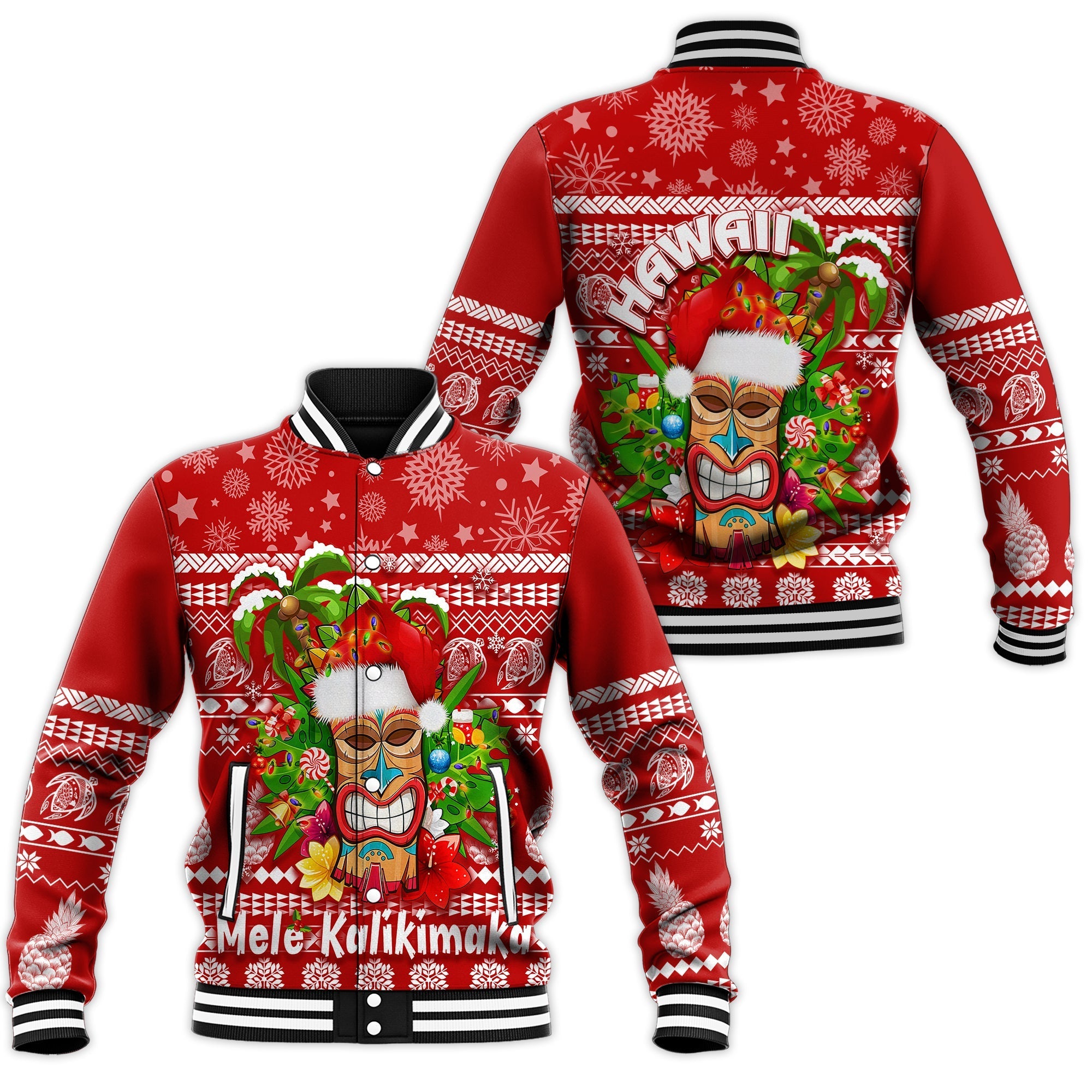 Hawaii Christmas Baseball Jacket Mele Kalikimaka - Tiki LT7 - Wonder Print Shop