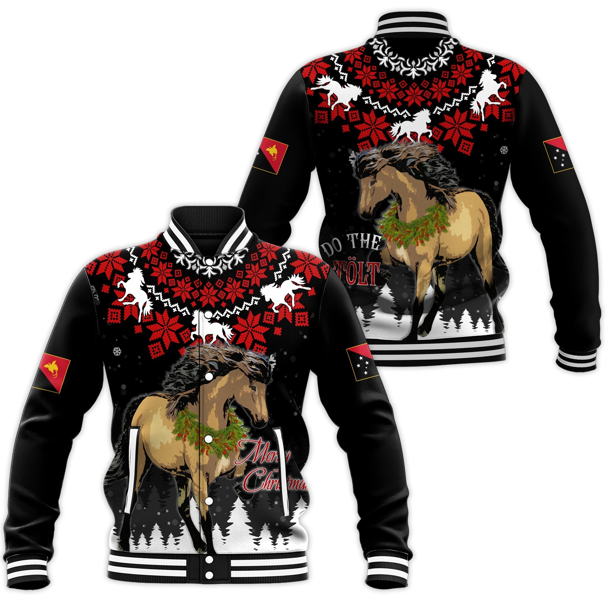 Iceland Christmas Baseball Jacket Icelandic Horse - Do The Tolt LT7 - Wonder Print Shop