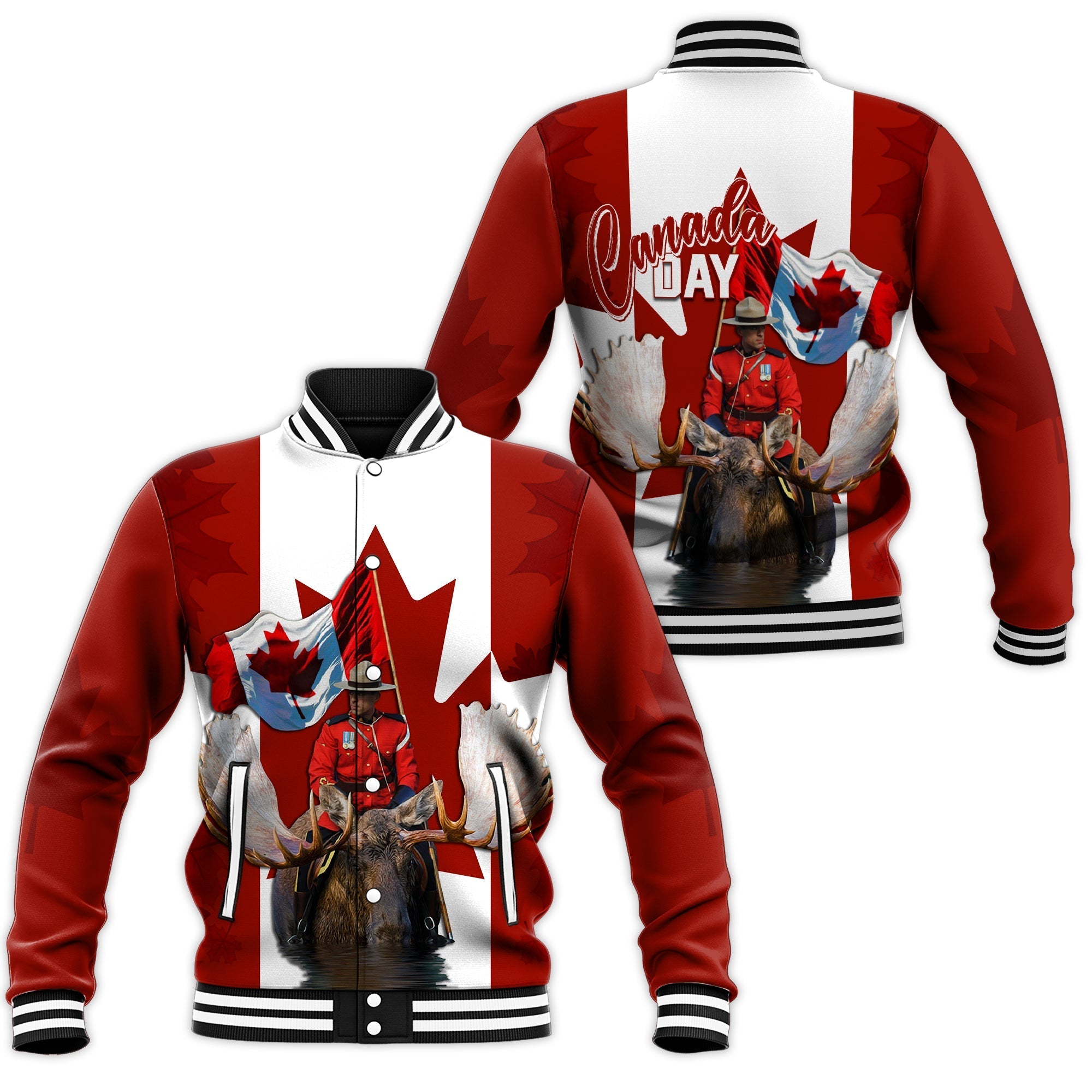 Canada Day Baseball Jacket Mountie on Moose LT7 - Wonder Print Shop