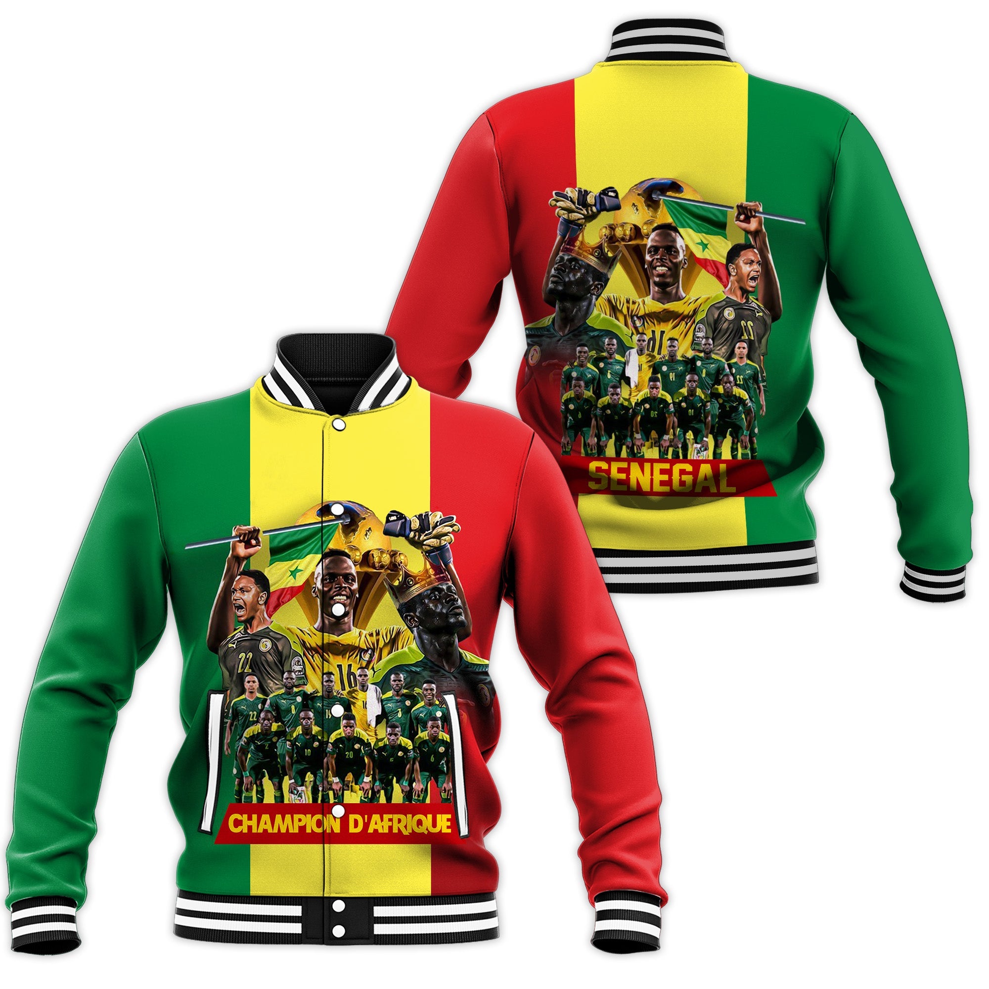 Senegal Football Champion D'Afrique Baseball Jacket Senegal Flag LT7 - Wonder Print Shop