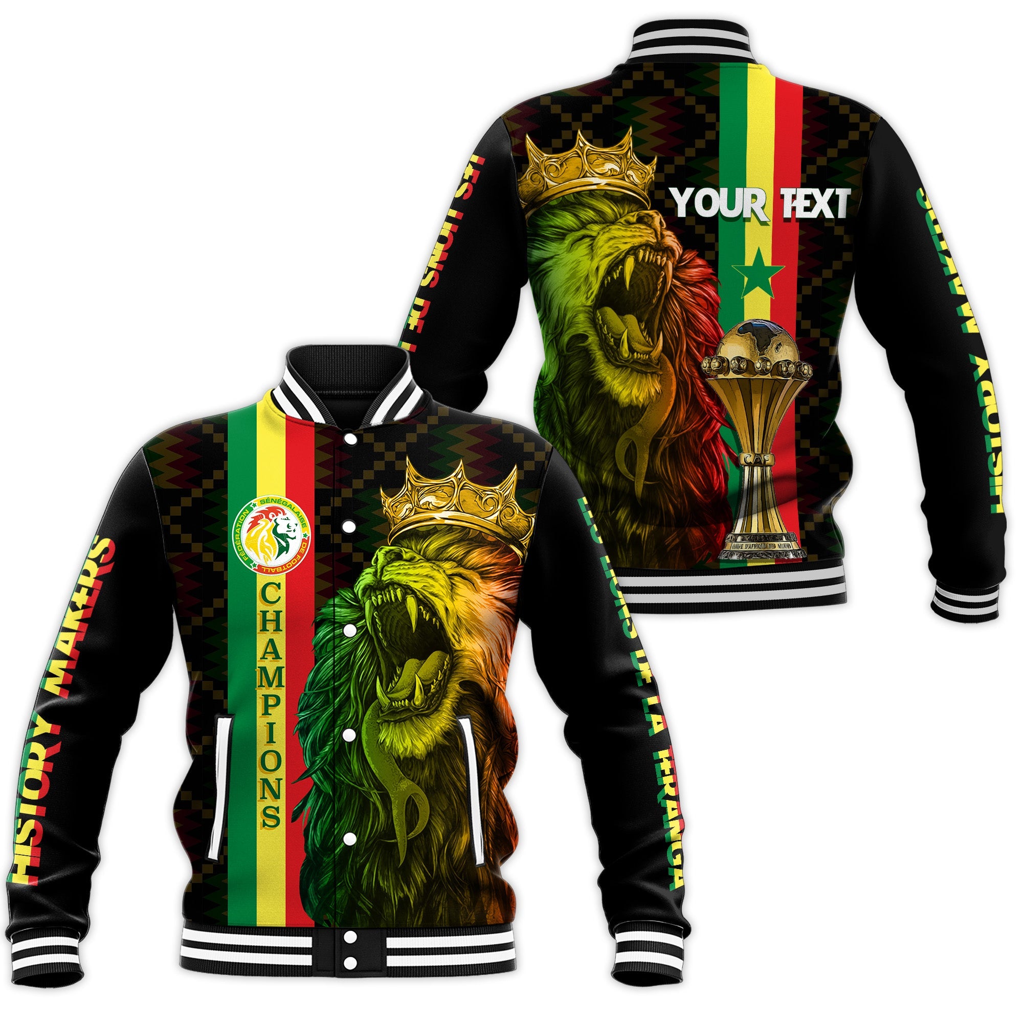 Senegal Football Champion Personalised Baseball Jacket History Makers LT7 - Wonder Print Shop