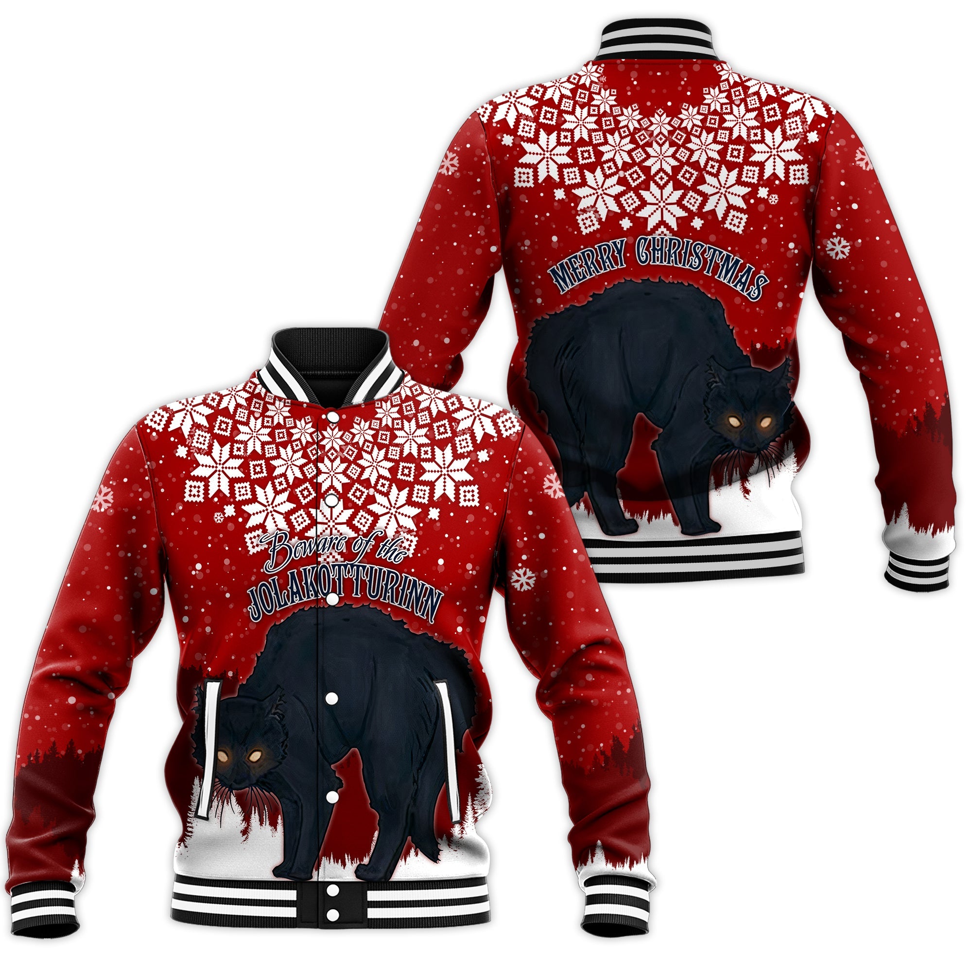 Iceland Christmas Baseball Jacket Beware Jolakotturinn  LT7 - Wonder Print Shop