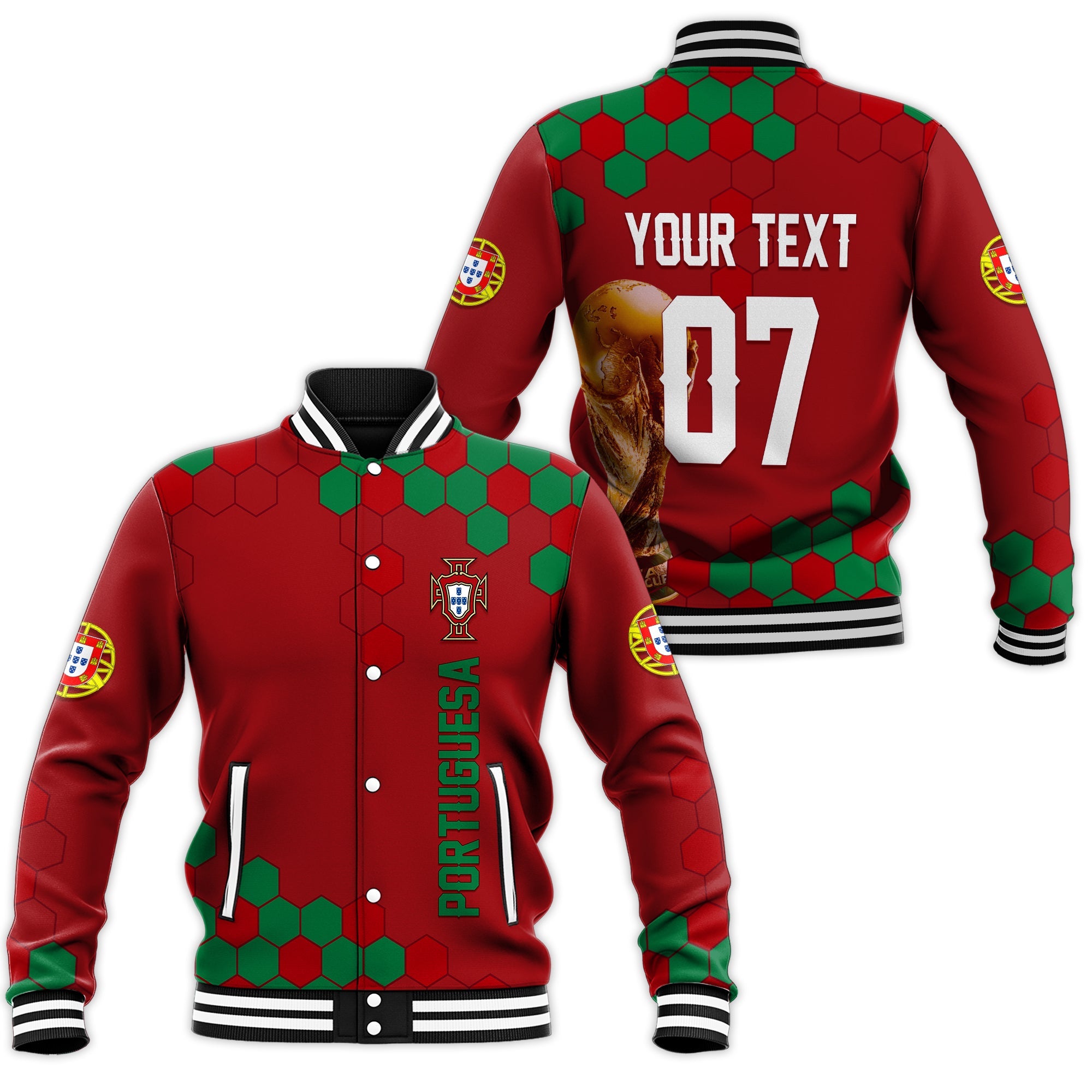 Personalised Portugal World Cup 2022 Baseball Jacket Portuguesa Selecao LT7 - Wonder Print Shop