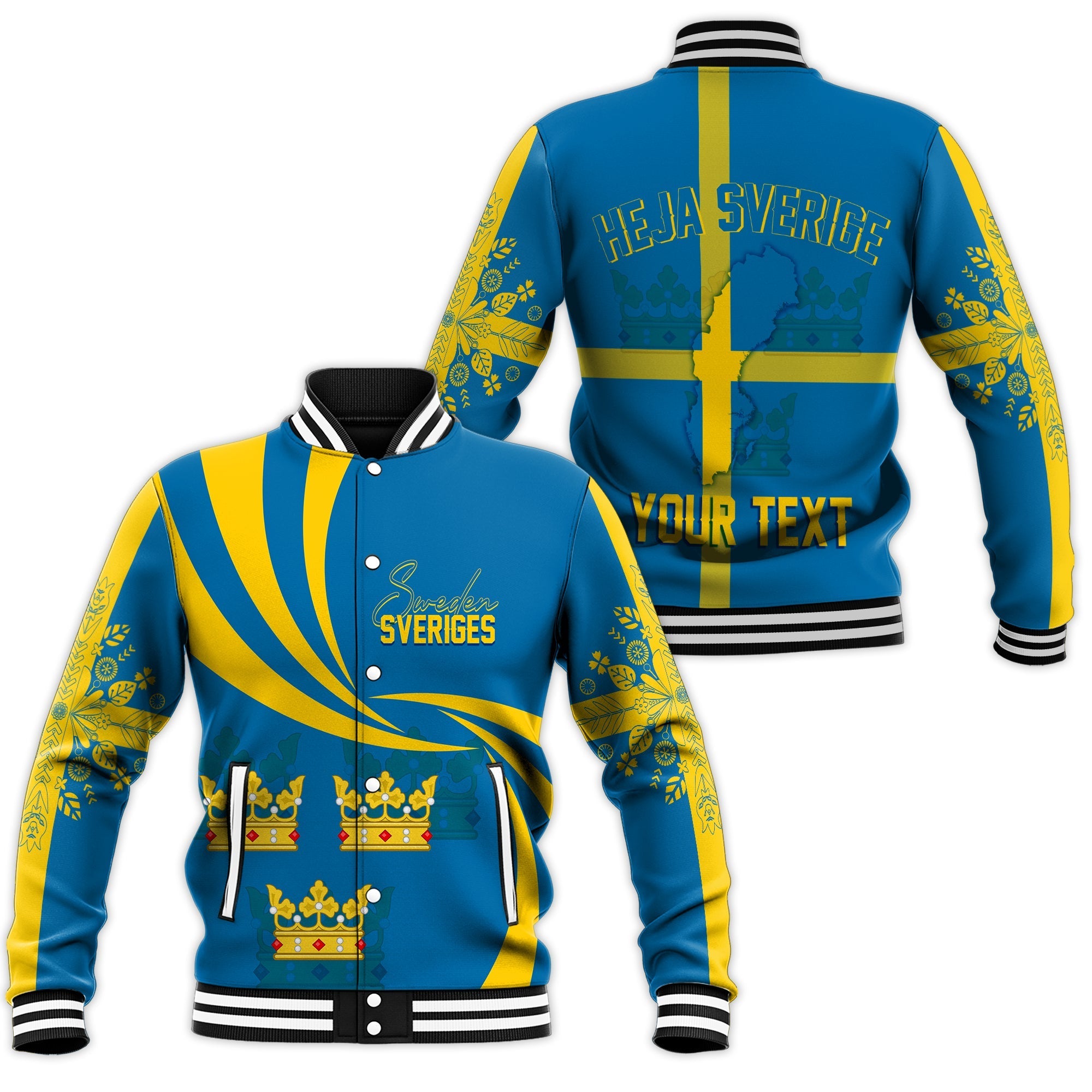 Sweden Three Crowns Personalised Baseball Jacket Heja Sverige LT7 - Wonder Print Shop