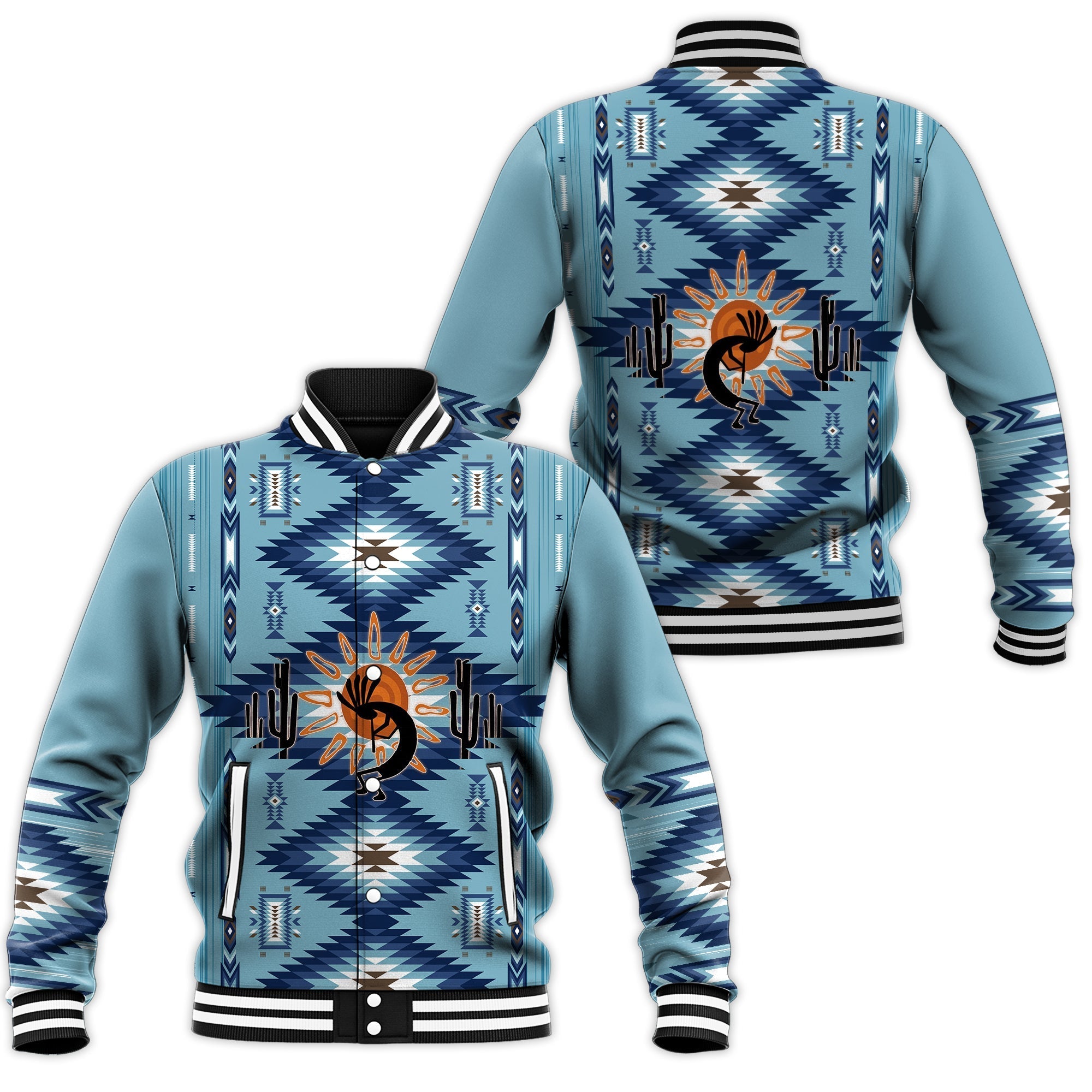 Native American Baseball Jacket Kokopelli Mix Navajo Pattern LT7 - Wonder Print Shop