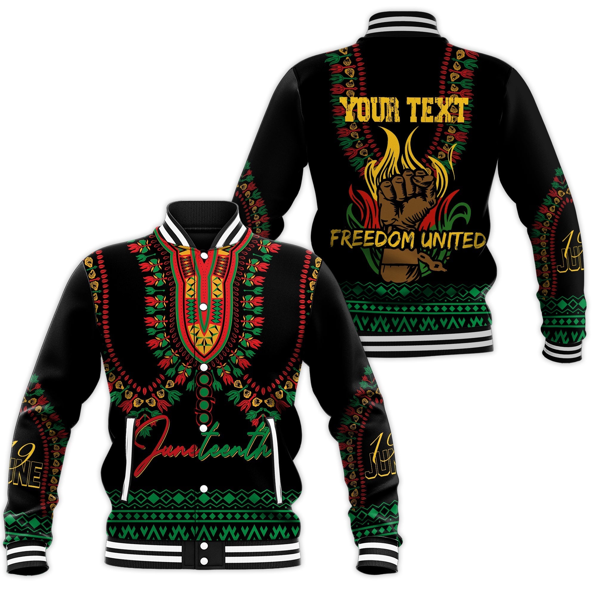 juneteenth-dashiki-personalised-baseball-jacket-freedom-united-pan-african-flag