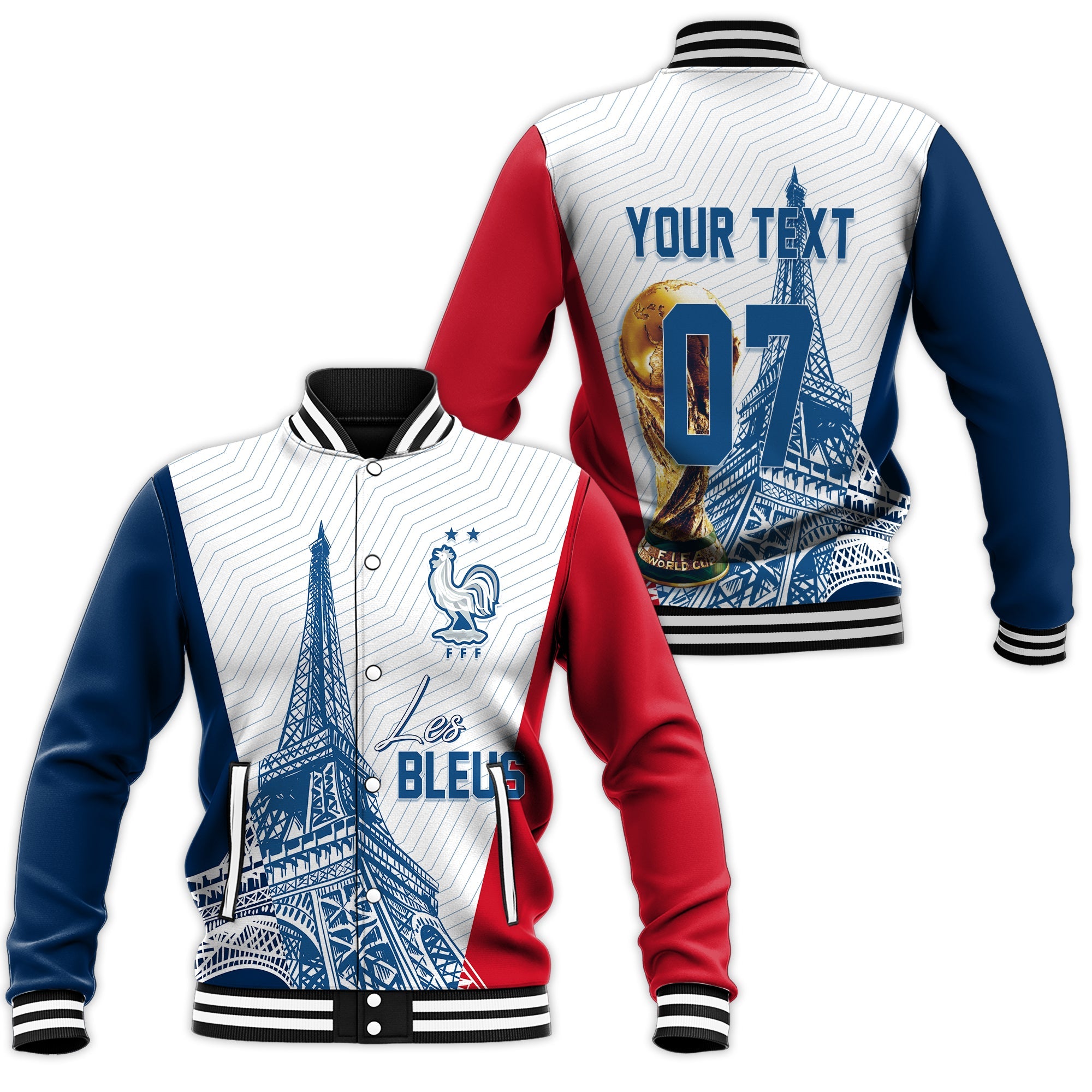 Personalised France Football Baseball Jacket World Cup 2022 - Champions LT7 - Wonder Print Shop