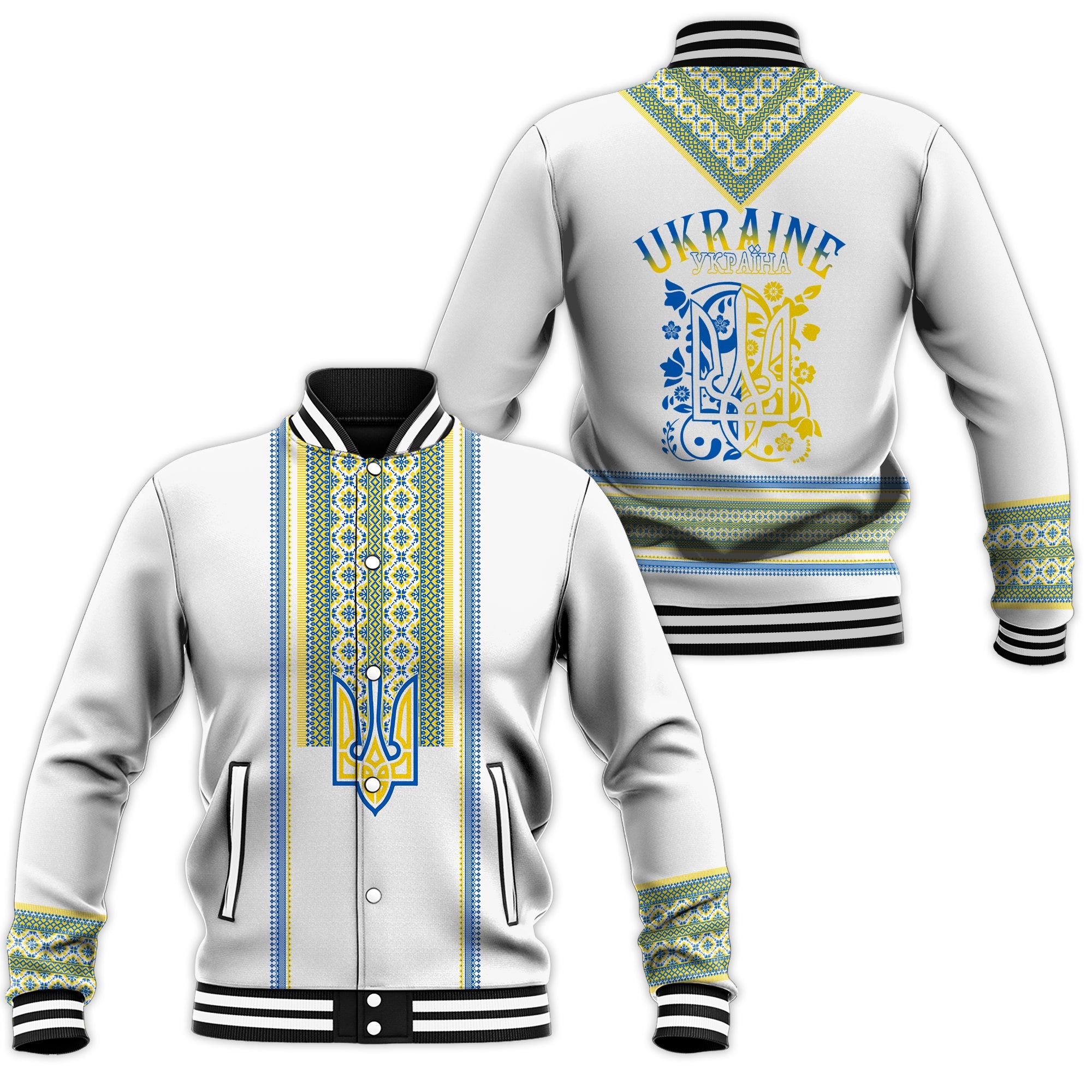 Ukraine Folk Patterns Baseball Jacket Unity Day - White LT7 - Wonder Print Shop