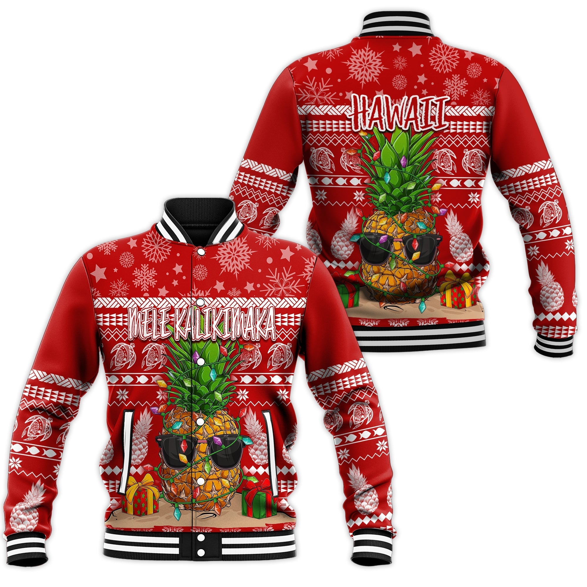 Hawaii Christmas Baseball Jacket Mele Kalikimaka - Pineapple LT7 - Wonder Print Shop