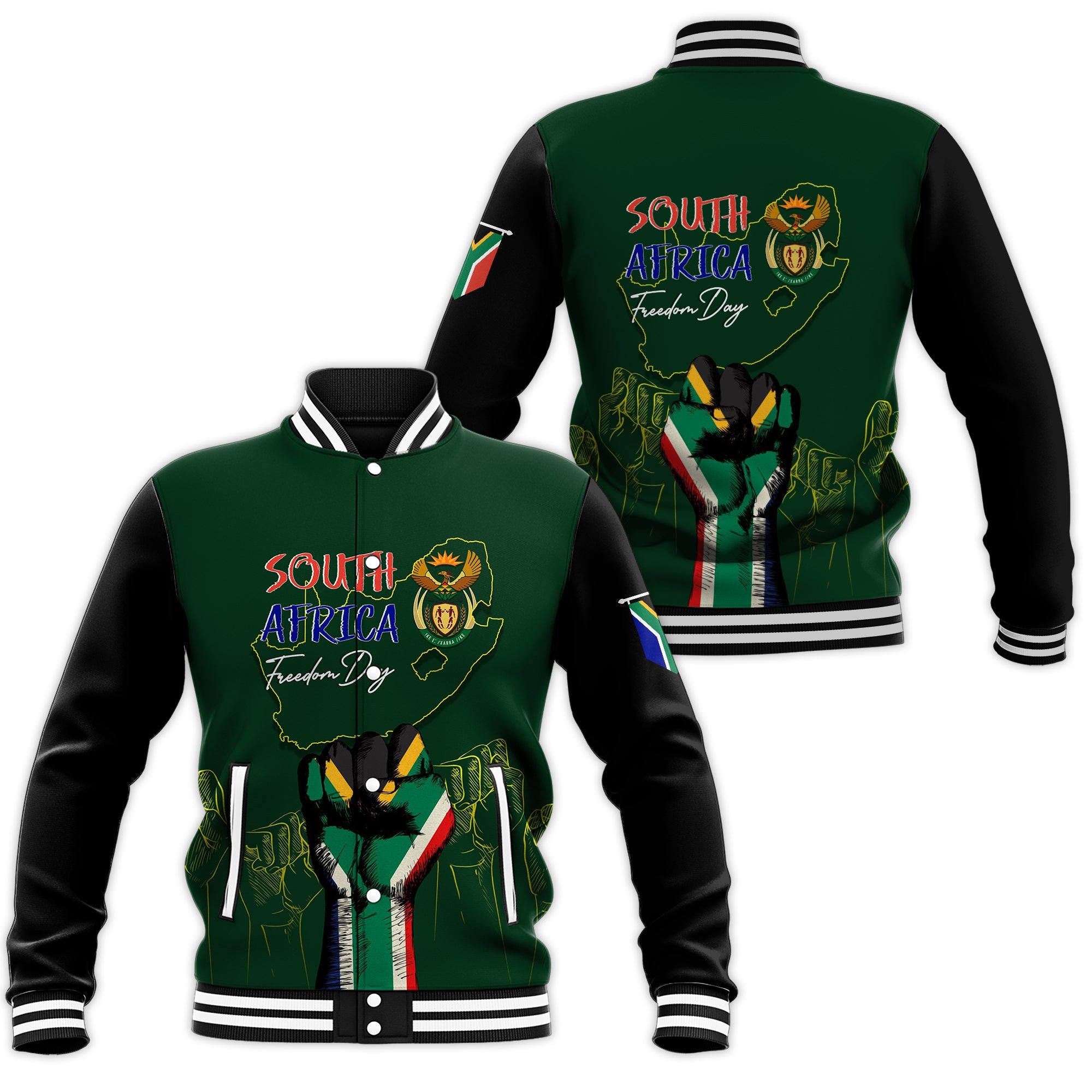 South Africa Freedom Day Baseball Jacket Fist Up Style LT7 - Wonder Print Shop