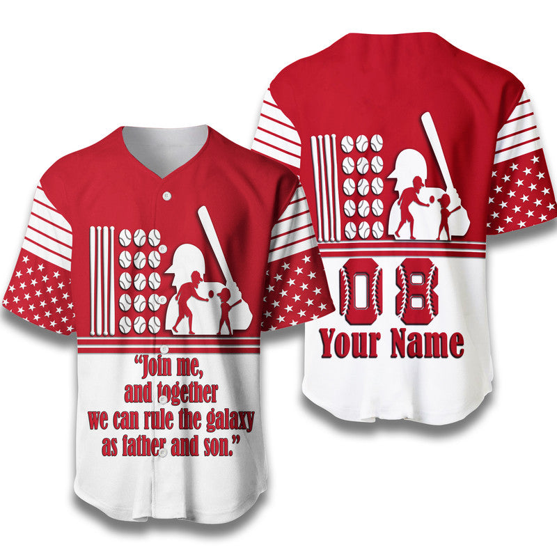 (Custom Personalised) Fathers Day - America Dad and Son Baseball Player Baseball Jersey - Red No.2 LT9 - Wonder Print Shop