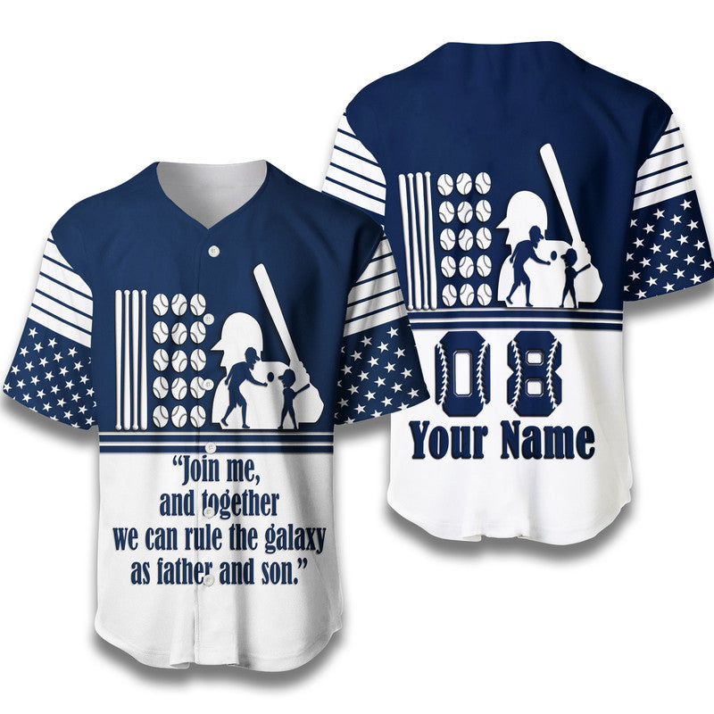 (Custom Personalised) Fathers Day - America Dad and Son Baseball Player Baseball Jersey - Blue No.2 LT9 - Wonder Print Shop