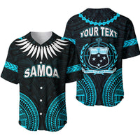 Dark baseball jersey: front 'SAMOA' print, back crest with 'YOUR TEXT'