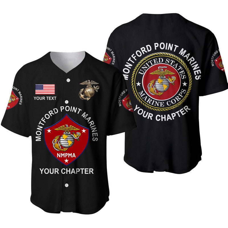 (Custom) Montford Point Marines Basebal Jersey African-American Marine Corps Original - Black LT8