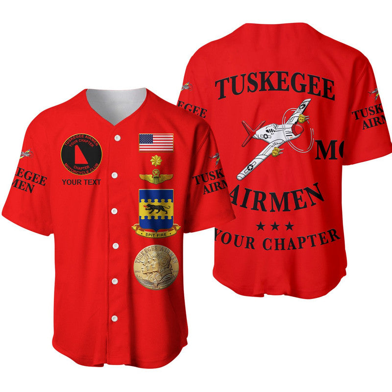 (Custom Personalised) Tuskegee Airmen Motorcycle Club Baseball JerseyTAMC Spit Fire Simple Style - Red LT8 - Wonder Print Shop