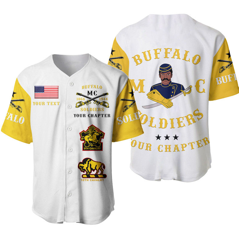 (Custom Personalised) Buffalo Soldiers Motorcycle Club BSMC Baseball Jersey Original Style - White Gold LT8 - Wonder Print Shop