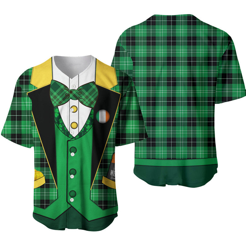 Green plaid baseball jersey suit with black vest, yellow trim, and bow tie detail