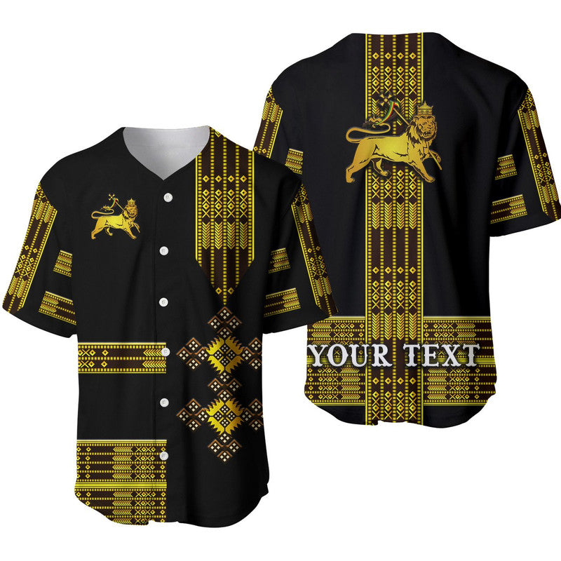 (Custom Personalised) Ethiopia Baseball Jersey Ethiopian Lion Of Judah Simple Tibeb Style - Black LT8 - Wonder Print Shop