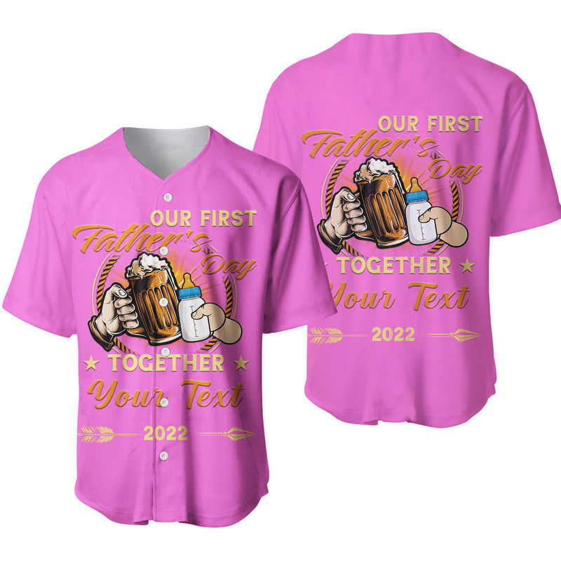 (Custom) Father Day Baseball Jersey Our First Father Day Simple Style - Pink LT8 - Wonder Print Shop