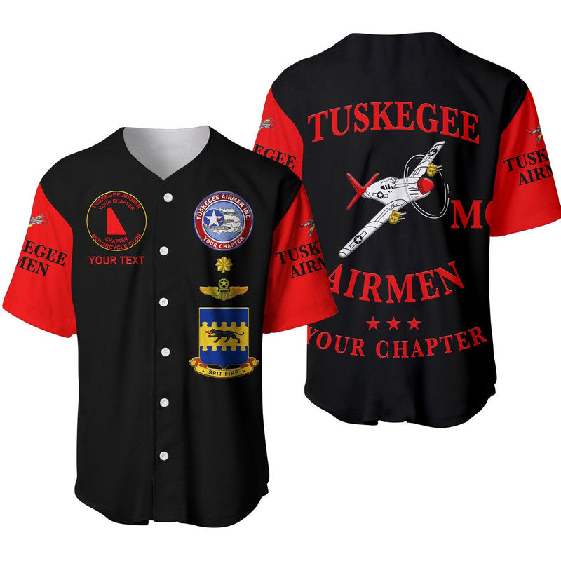 (Custom Personalised) Tuskegee Airmen Motorcycle Club Baseball JerseyTAMC Spit Fire Unique Style - Black Red LT8 - Wonder Print Shop