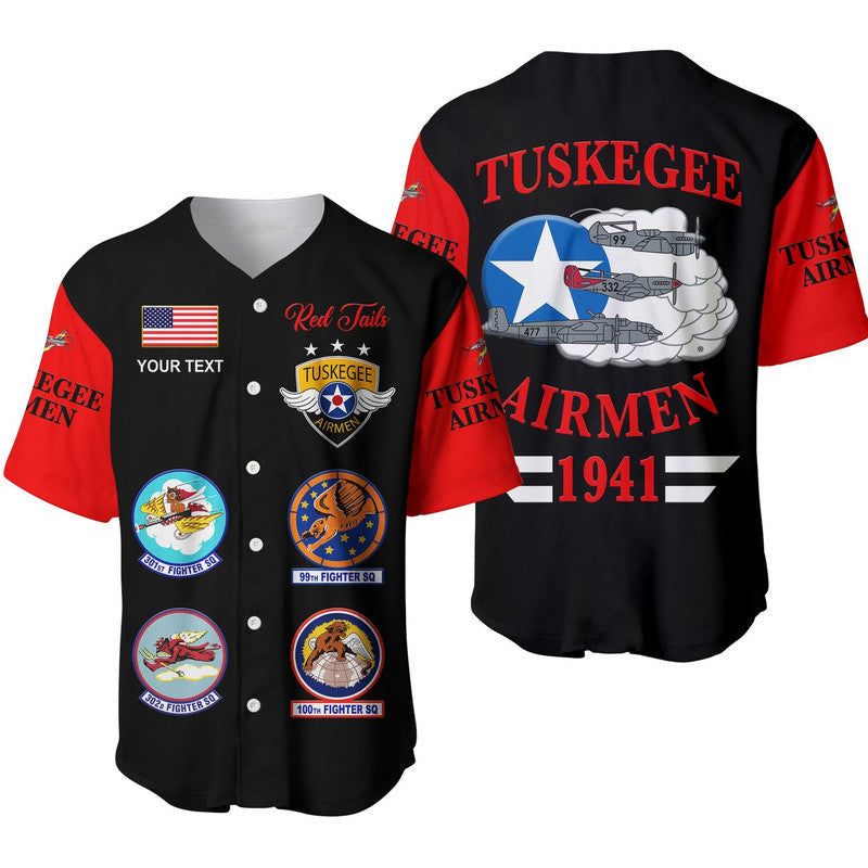 (Custom Personalised) Tuskegee Airmen Baseball JerseyThe Red Tails Simple Style - Black Red LT8 - Wonder Print Shop