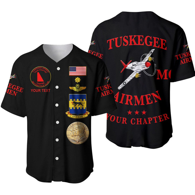 (Custom Personalised) Tuskegee Airmen Motorcycle Club Baseball JerseyTAMC Spit Fire Simple Style - Black LT8 - Wonder Print Shop