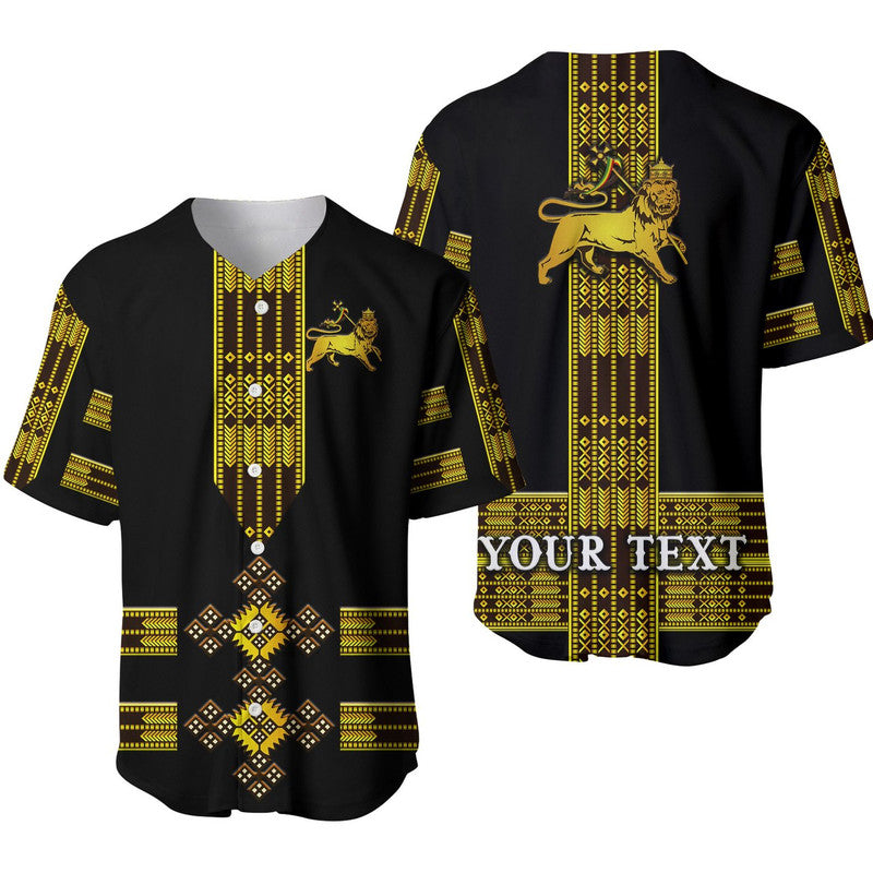 (Custom Personalised) Ethiopia Baseball Jersey Ethiopian Lion Of Judah Tibeb Vibes NO.1 Ver - Black LT8 - Wonder Print Shop