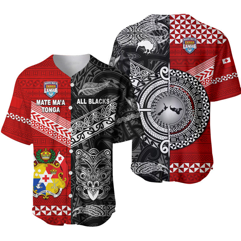 Mate Ma'a Tonga Ngatu And New Zealand Maori All Black Aboriginal Baseball Jersey Rugby Together LT8 - Wonder Print Shop