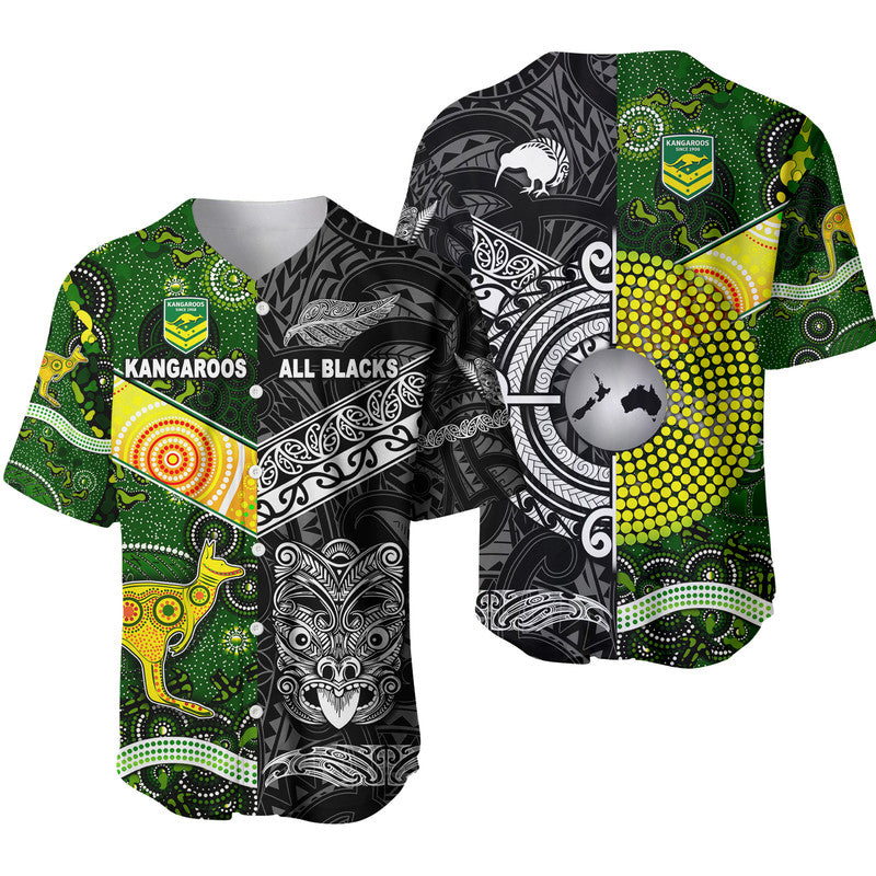 New Zealand Maori All Black And Australia Kangaroos Aboriginal Baseball Jersey Rugby Together LT8 - Wonder Print Shop