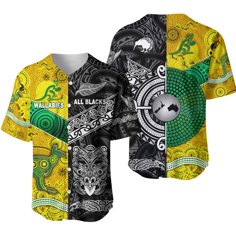 New Zealand Maori All Black And Australia Wallabies Aboriginal Baseball Jersey Rugby Together LT8 - Wonder Print Shop