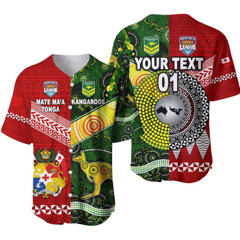 (Custom Personalised) Mate Ma'a Tonga Ngatu And Australia Kangaroos Aboriginal Baseball Jersey Rugby Together LT8 - Wonder Print Shop