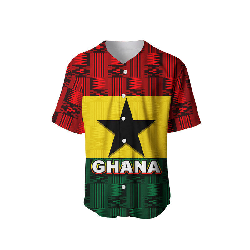 Red baseball jersey with Ghana text and large black star on front