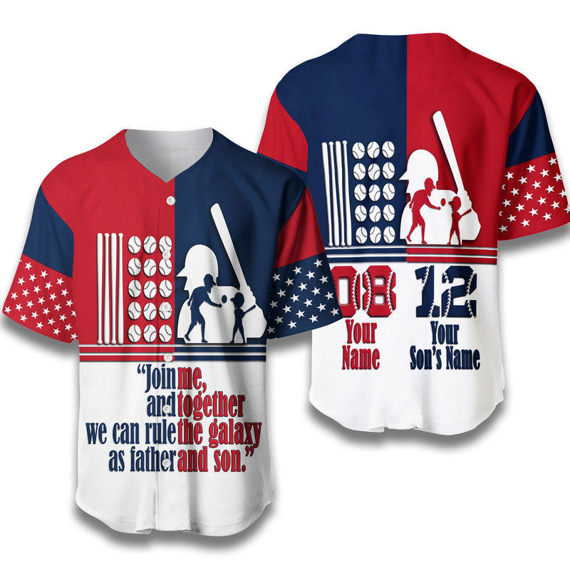 (Custom Personalised) Fathers Day - America Dad and Son Baseball Player Baseball Jersey - Mixed Blue and Red LT9 - Wonder Print Shop