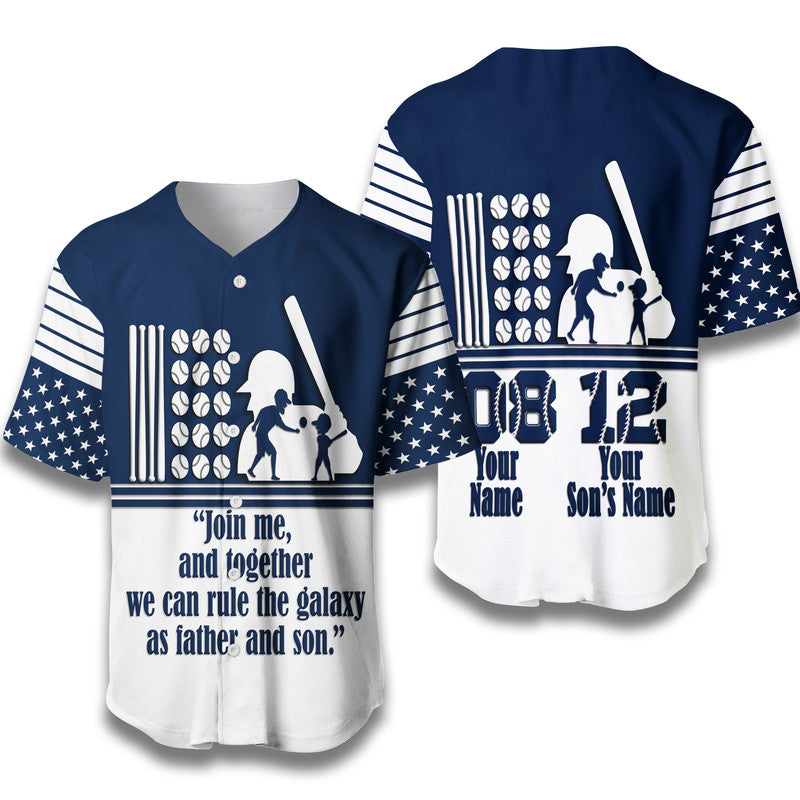 (Custom Personalised) Fathers Day - America Dad and Son Baseball Player Baseball Jersey - Blue No.1 LT9 - Wonder Print Shop