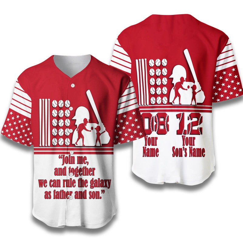 (Custom Personalised) Fathers Day - America Dad and Son Baseball Player Baseball Jersey - Red No.1 LT9 - Wonder Print Shop