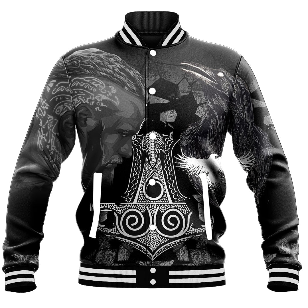 Viking Ragnar and Raven Style Mjolnir Baseball Jacket RLT12 - Wonder Print Shop