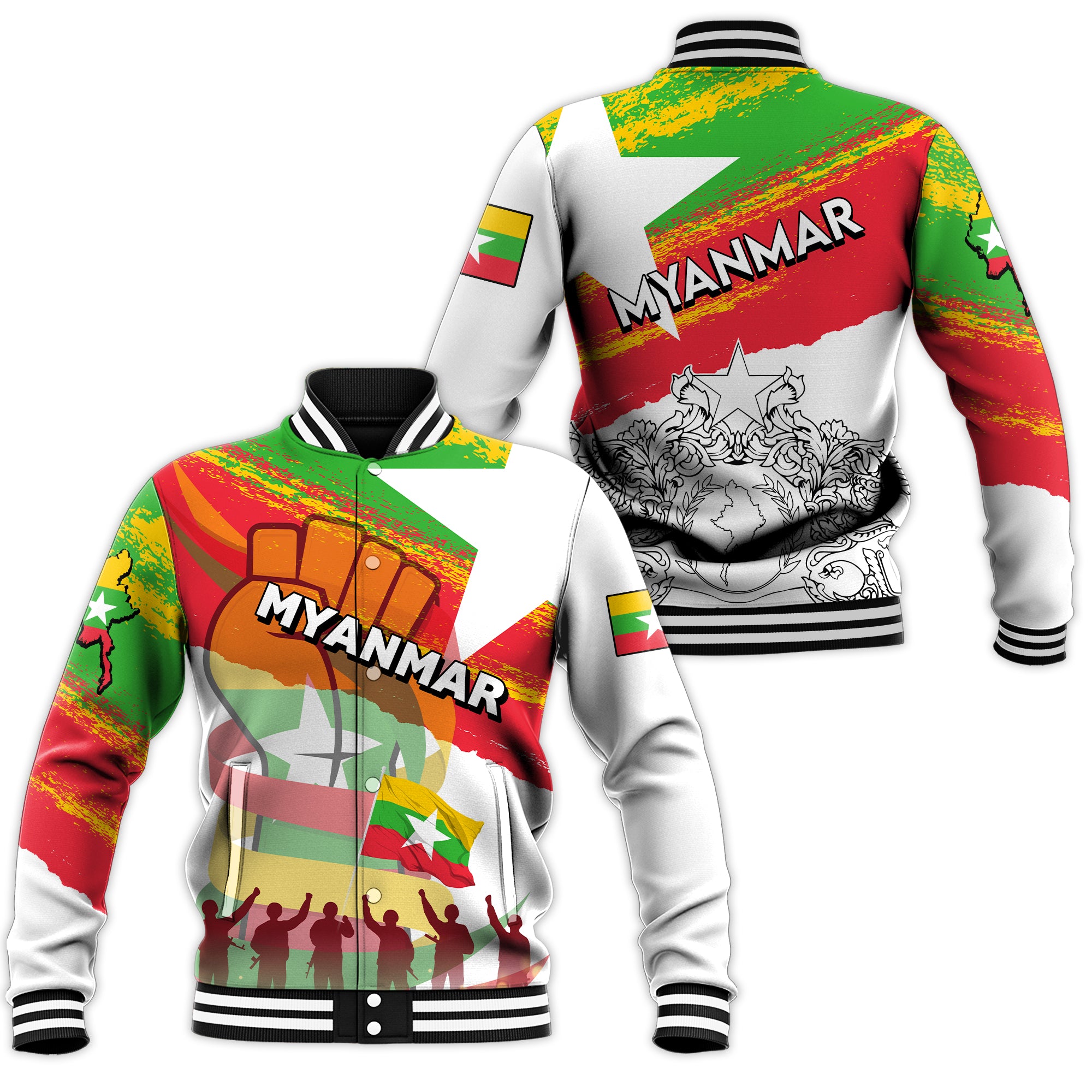 Myanmar Happy Independence Day Baseball Jacket - LT2 - Wonder Print Shop