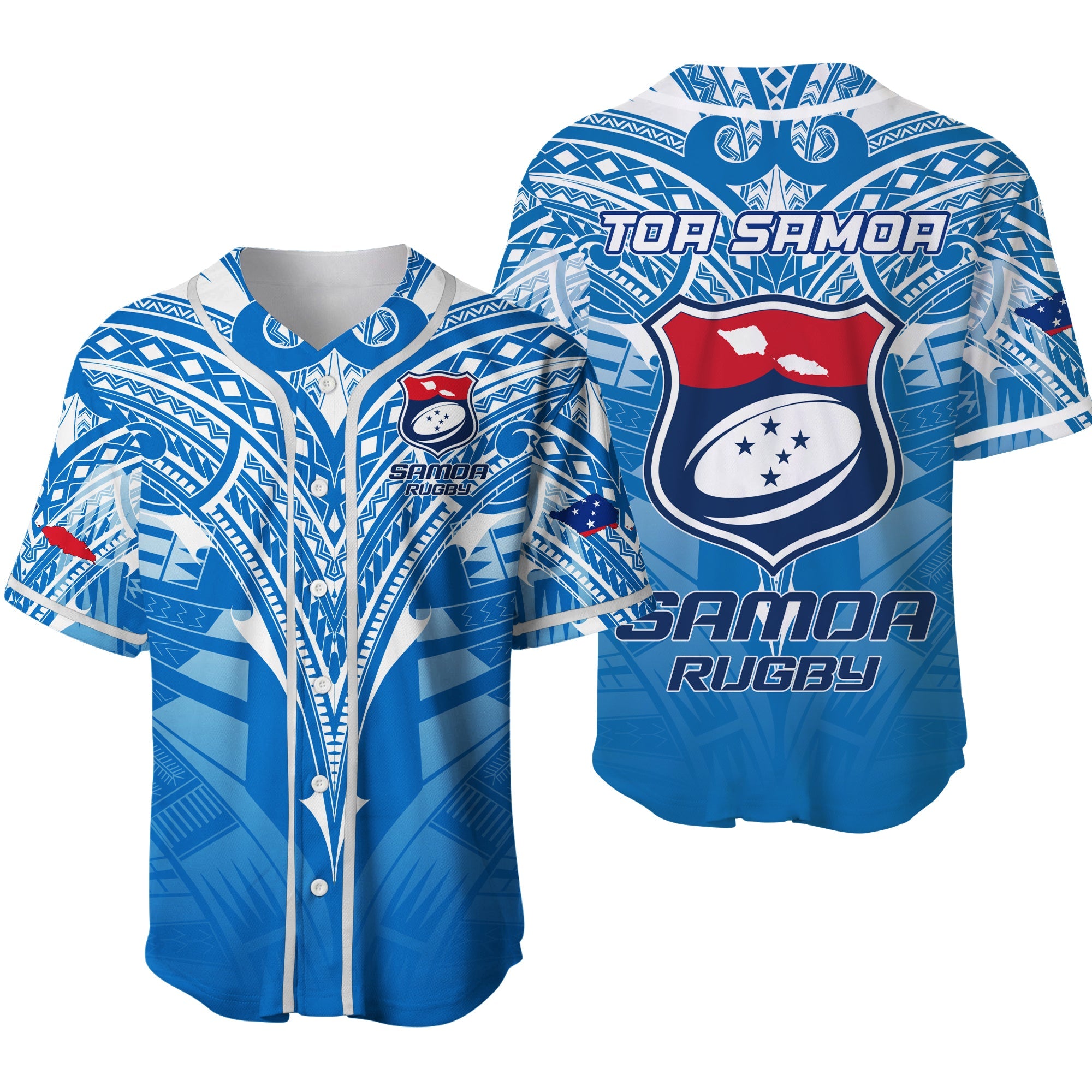 Samoa Rugby Tao Samoa Blue Style Baseball Jersey - LT2 - Wonder Print Shop