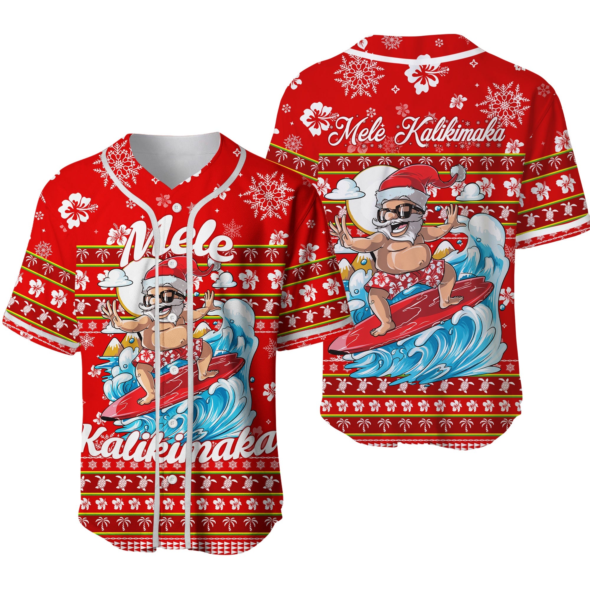 Hawaii Christmas Santas Surf Mele Kalikimaka Baseball Jersey - LT2 - Wonder Print Shop