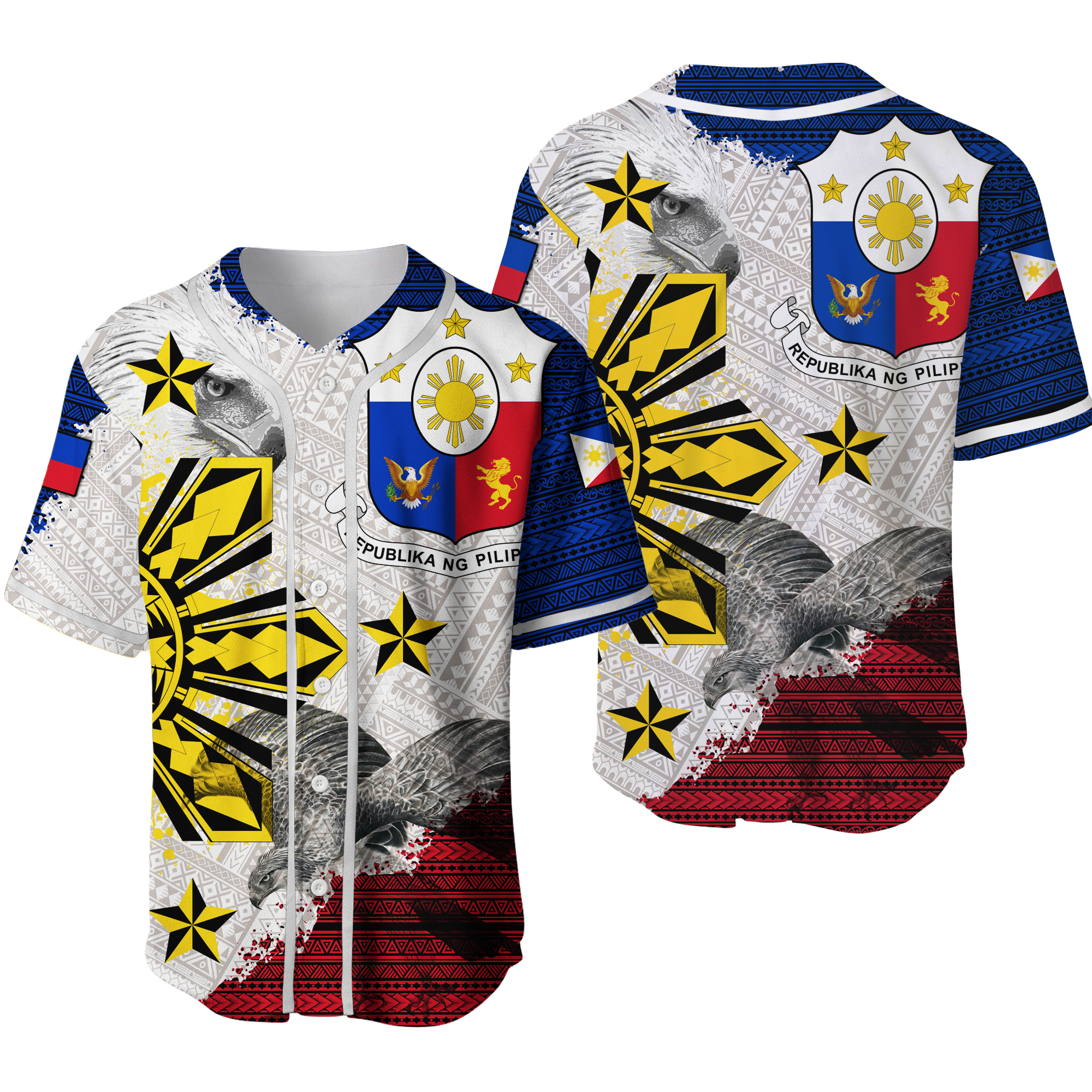 Philippines Filipino Tribal Eagle Baseball Jersey LT2 - Wonder Print Shop